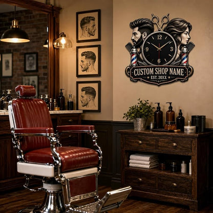 Personalized Barber Shop Wall Clock - Custom Name & Salon Décor (Variation: Barber Clock-5)