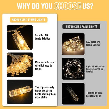 JMEXSUSS Photo Clip String Lights - 20.8FT with 40 LED Clips | Battery Operated Fairy Lights for Teen Room Decor