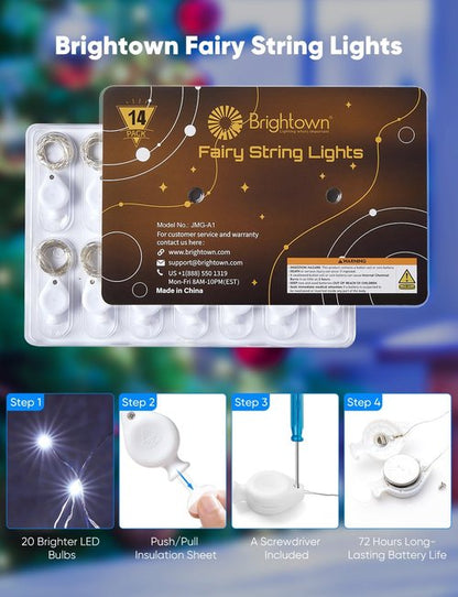 Brightown 14 Pack LED Fairy Lights - Battery Operated Waterproof String Lights | 7ft Silver Wire for DIY Decor