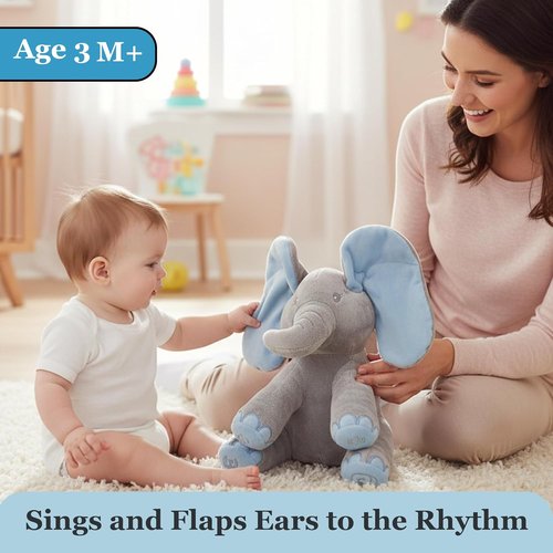 Dimple Kyle Peek-A-Boo Elephant Toy - Interactive Singing Plush with Moving Ears | Adorable Musical Stuffed Animal for Babies and Toddlers