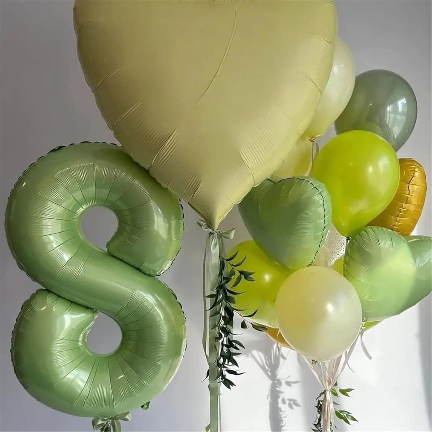Sage Green Balloon Number 8 - 40 Inch Self-Inflating Foil Helium Balloon for 8th Birthday Party Decorations
