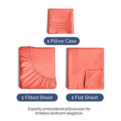 Twin XL Size 3 Piece Sheet Set - Comfy Breathable & Cooling Bed Sheets Set - Hotel Luxury Bedding for Women, Men, Kids, Teens, Boys & Girls - Deep Pockets, Ultra-Soft, Wrinkle Free - Oeko-Tex - Coral