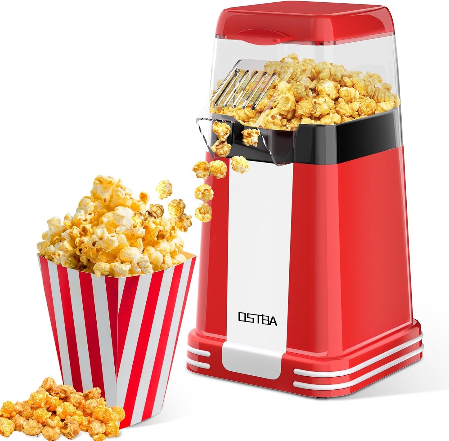 OSTBA Popcorn Maker - 1200W Mini Retro Air Popper | 12 Cups Oil-Free Electric Popcorn Machine with Butter Tray