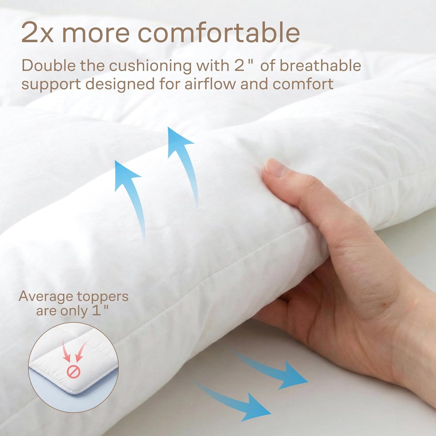 Skiennix Ultra Soft Twin Mattress Topper - Cloud-Like Comfort with Breathable Cooling Material - White