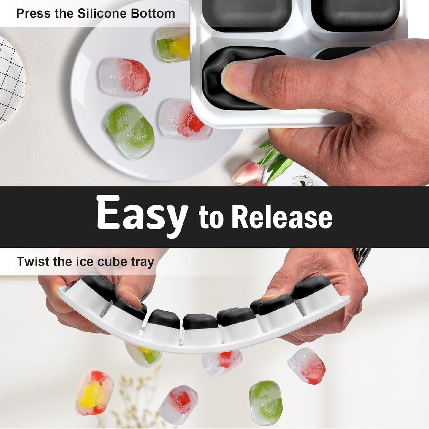 Silicone Ice Cube Trays by [Brand Name] - 5 Pack with Snap Lids & Push-Release Bottom | BPA-Free, Stackable Design