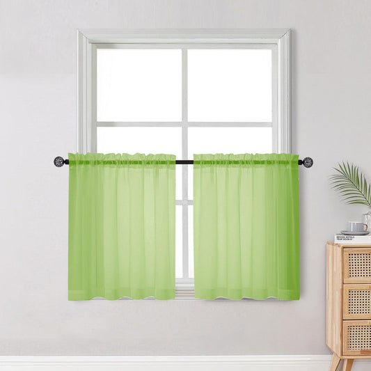 OWENIE Short Lime Sheer Curtains 30 Inch Length 2 Panels Set, Kitchen Curtains Tiers Light Filtering Rod Pocket Cafe Curtain for Basement Bathroom Small Half Window, 42" W x 30" L, Lime