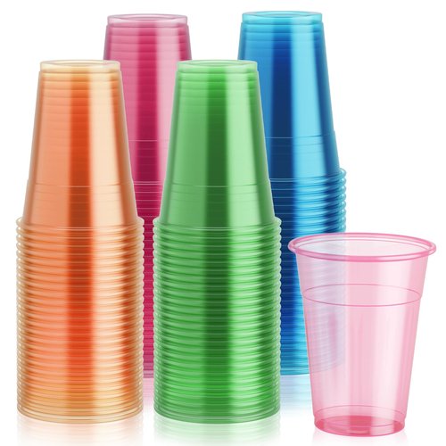 Lilymicky 100 Pack 16 oz Plastic Cups, Neon Glowing Plastic Party Cups, Assorted Neon Colors for Parties, Carnivals, and Any Events