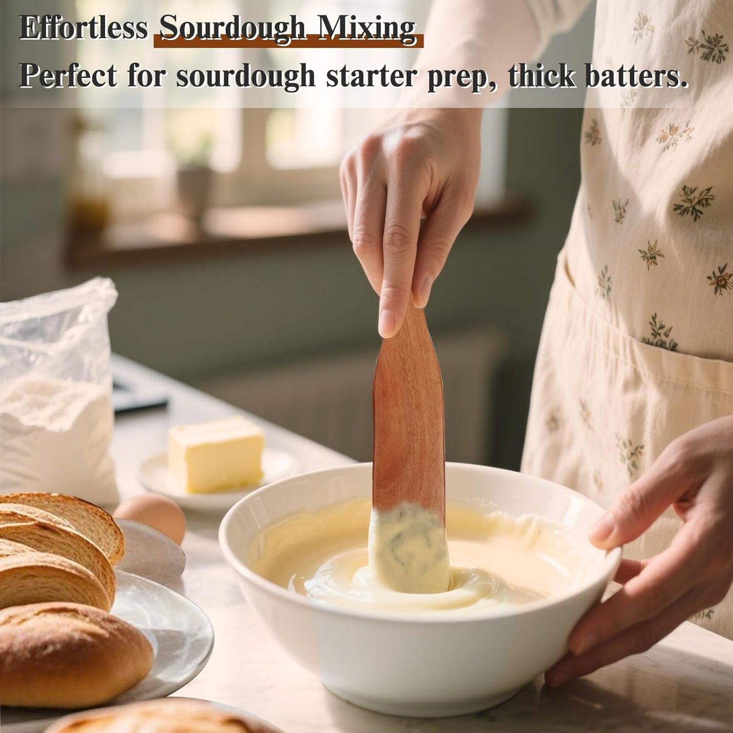 Skiennix Skinny Spurtle Set - Perfect for Sourdough Starters | Wooden Mixing Tools for Jars
