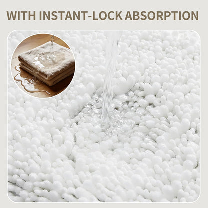 Skiennix Non-Slip Bathroom Rug - Extra Thick Soft Chenille, Quick Dry Plush Shaggy Mat | 32x20, White