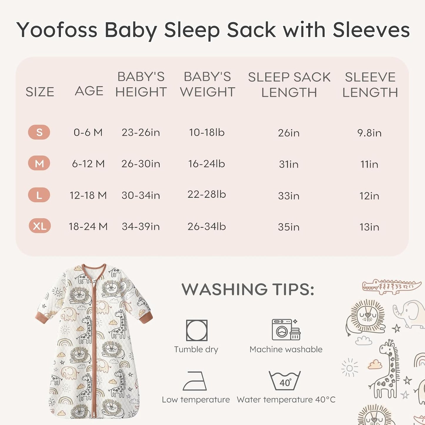 Yoofoss Baby Sleep Sack - Organic Cotton Wearable Blanket for Infants | 1.0 Tog, Long Sleeve, 6-12 Months