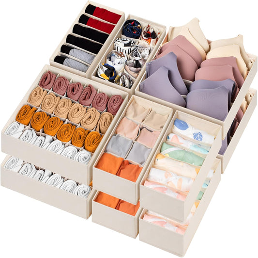 Skiennix Baby Clothes Organizer - 12 Pack Fabric Foldable Storage Bins for Nursery | 116 Cells for Clothing & Accessories