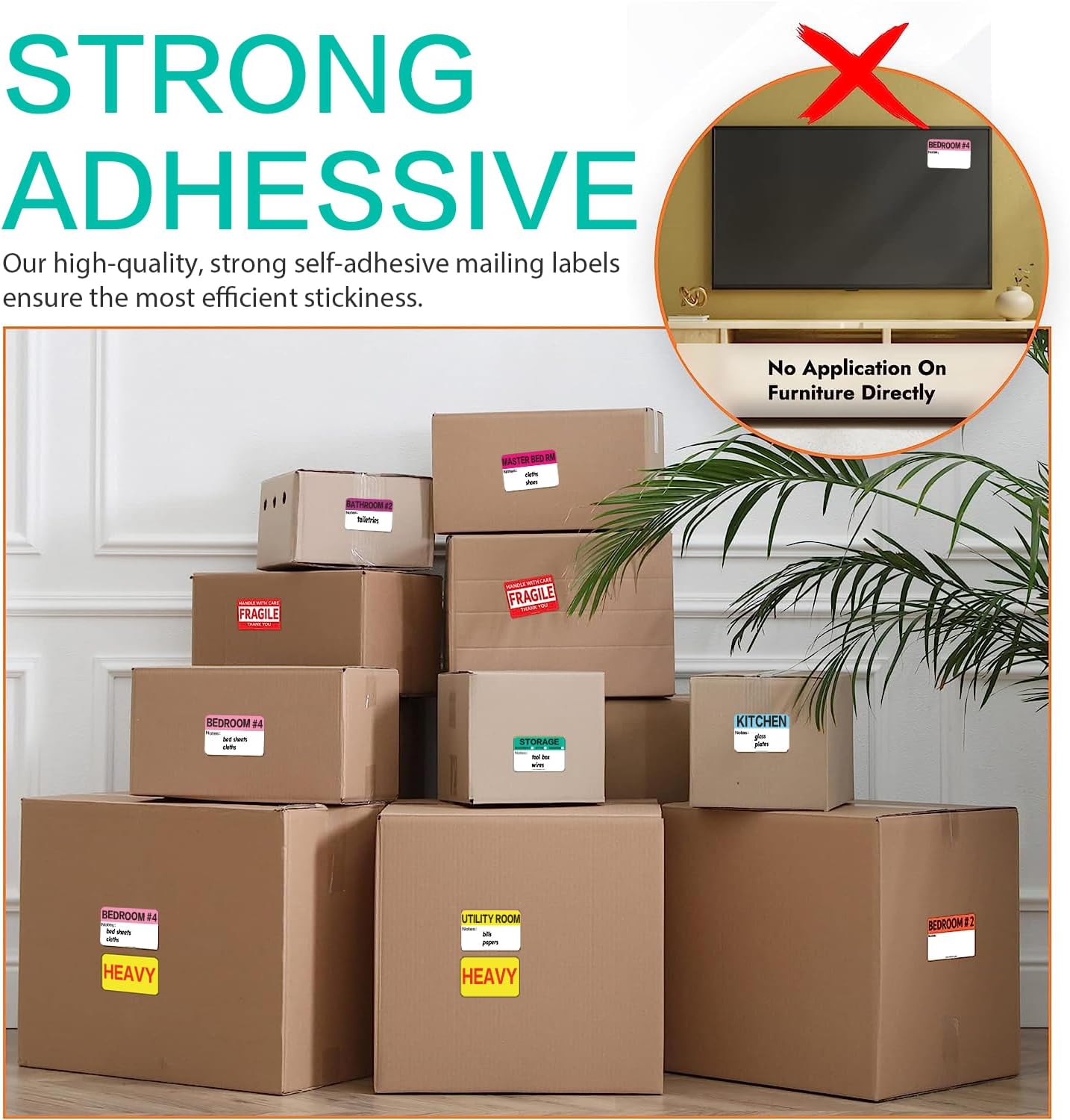 Regine Switzerland 600 Count Large Home Moving Packing Box Labels - Color-Coded & Writable for 3-4 Bedroom House