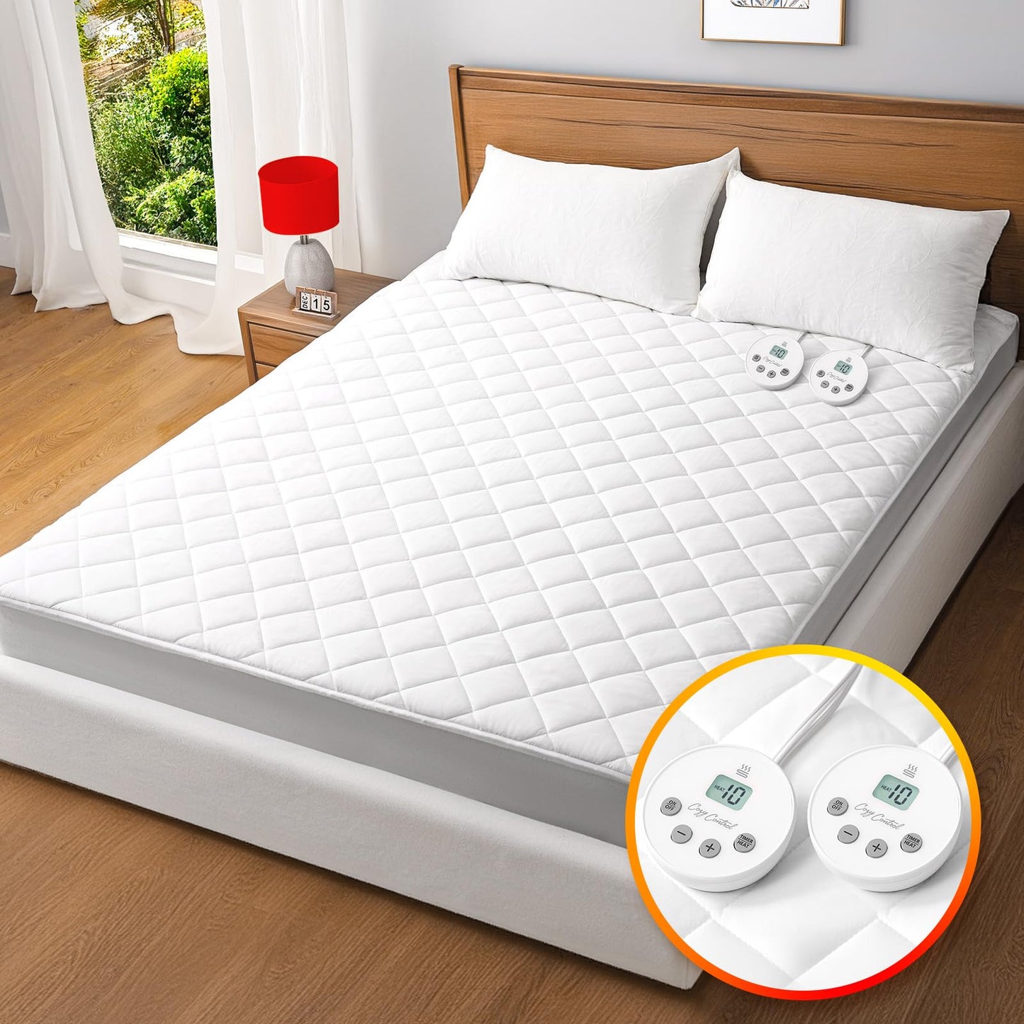 Valthie Heated Mattress Pad Queen Size,Dual Control Electric Mattress Pad,Bed Warmer with 10 Heat Settings & 1-12 Hours Auto Shut Off,Fit Up to 8-21" Deep Pocket, Machine Washable(60"x80",White)