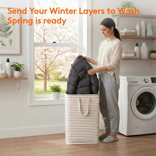 Lifewit Laundry Basket - 80L Collapsible Hamper with Reinforced Handles | Waterproof Design in Beige