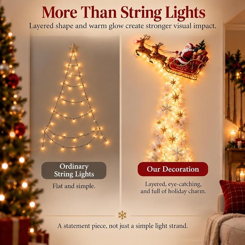 Christmas Magic Trail Wall Light with Santa Sleigh & Reindeer - Indoor Hanging Decor (Variation #D)