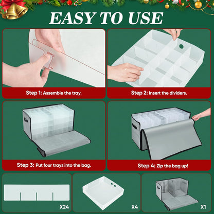 BALEINE Christmas Ornament Storage Box - Premium Holiday Container with Dividers for 128 Balls | Black Soft Design