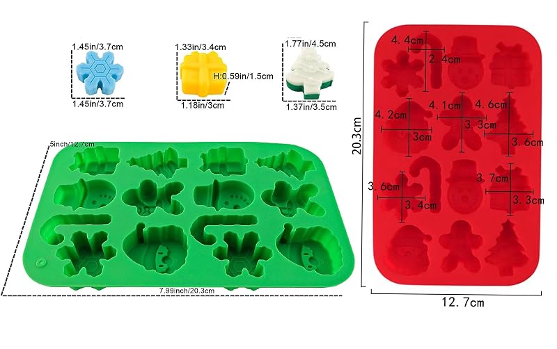 Christmas Theme Silicone Molds 2 Pack – 7 Holiday Shapes Candy Chocolate Gelatin Ice Cubes