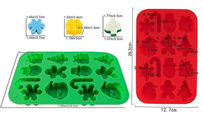 Christmas Theme Silicone Molds 2 Pack – 7 Holiday Shapes Candy Chocolate Gelatin Ice Cubes