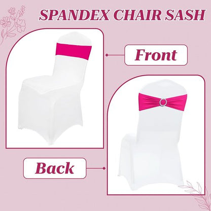 MDS Premium Spandex Chair Sashes - Stretchy Bow Covers with Buckle Slider for Weddings | Magenta, Pack of 50