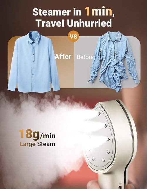 Jack & Rose Portable Press Iron Steamer - Dual Voltage 110-220V, 6+1 Fabric Settings, Wrinkle Reduction
