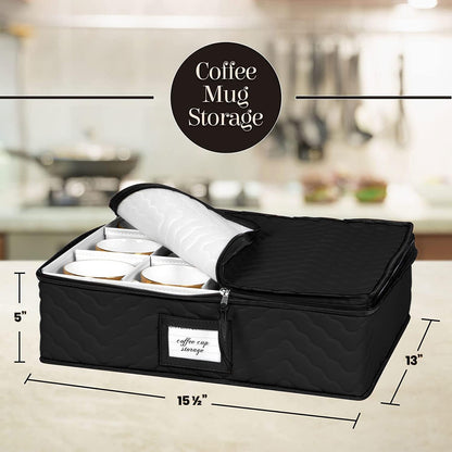 China Storage Containers - 5-Piece Quilted Microfiber Dish Organizer Set for Dinnerware | Holds 12, Black