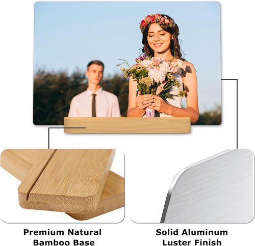 Custom Metal Photo Prints | Personalized Picture Gifts with Natural Bamboo Base - Ready to Hang Wall Art