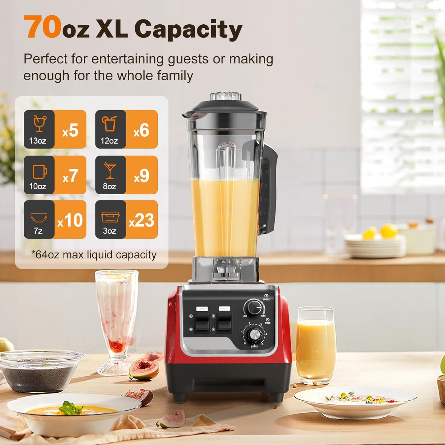 Powerful 1800W Blender by [Brand Name] - 70oz Pitcher & 20oz Travel Cup for Smoothies | Ice Crushing