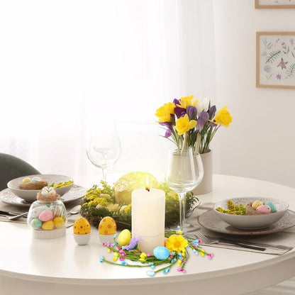Jansun Easter Candle Rings - 4 Pcs Mini Wreaths with Pink & Blue Eggs for Table Centerpieces