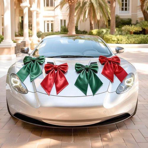 Big Bow Decor by Red Green - 23 x 11 Inch Christmas Satin Bows for Wreaths & Gift Wrapping | 4 Pack