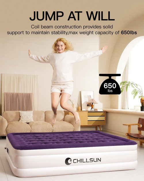 CHILLSUN Queen Air Mattress - 18" Raised Inflatable Bed with Built-in Pump | Puncture Resistant, 650lbs Capacity