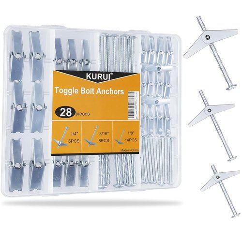 KURUI Heavy Duty Hollow Wall Anchors - 28-Piece Metal Drywall Anchor Kit with Toggle Bolts & Wing Nuts | 3 Sizes