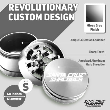 Santa Cruz Shredder Metal Herb Grinder Knurled Top for Stronger Grip 3 Piece Small 1.7" (Grey)