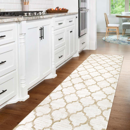 Lahome Moroccan Hallway Runner Rug 10 Ft - 2x10 Runner Rug Washable Non-Slip Kitchen Floor Runner Ultra-Thin Extra Long Runner Rug, Modern Print Carpet Runners for Entryway Stair (Beige, 2'x10')