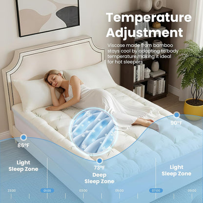 Sweetcrispy Memory Foam Mattress Topper - 2 Inch Gel & 1 Inch Pillowtop | Cooling Pressure Relief
