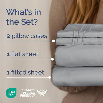 Cal King Size Sheet Set by Oeko-Tex | 4-Piece Cooling & Breathable Bedding - Soft, Wrinkle-Free Steel Blue