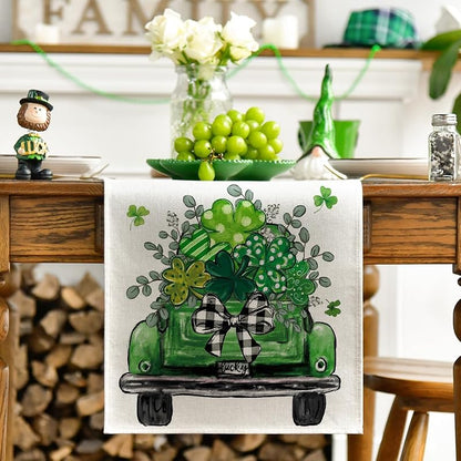 Shamrock Eucalyptus St. Patrick's Table Runner - 13x36 Inch, Beige/Green