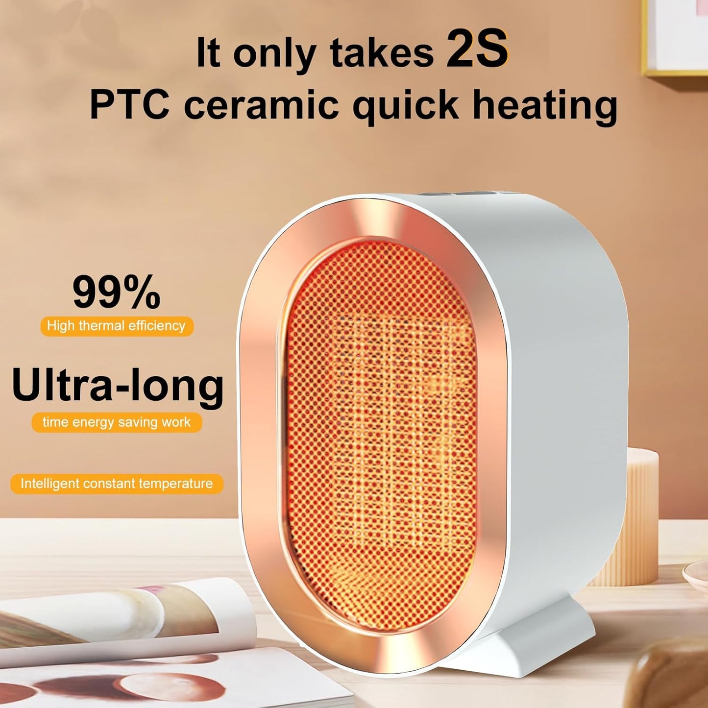 Skiennix Indoor Electric Space Heater - 1200W Fast Quiet Ceramic Heater for Large Rooms | White
