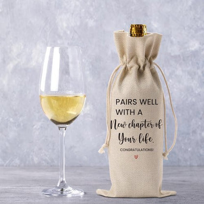 BQXS Going Leaving Moving Away Farewell Retirement Gifts for Friends Coworkers Women, New Jop Beginning Business Owner Gifts Wine Bag, Pairs Well With A New Chapter Wine Bag
