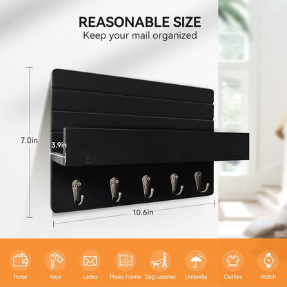 Regine Switzerland Key Holder Wall Mount - Rustic Wooden Key Rack with Shelf & 5 Sturdy Hooks for Entryway Organization