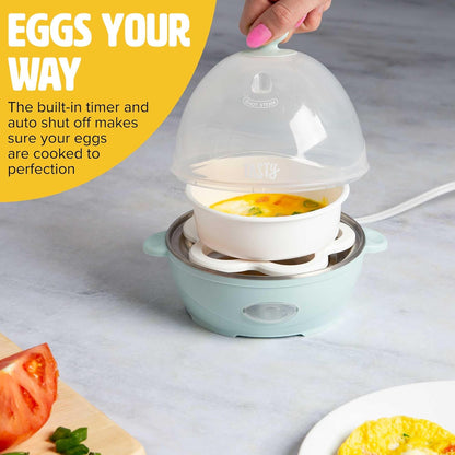 Tasty Mini Egg Cooker - 5-Egg Capacity for Perfect Hard Boiled Eggs & Omelets | Auto Shut Off, Aqua