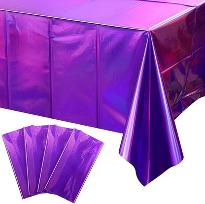 FunnyPars Iridescent Purple Plastic Tablecloths - Shiny Disposable Laser Rectangle Covers | 54x108 Inch Party Decor