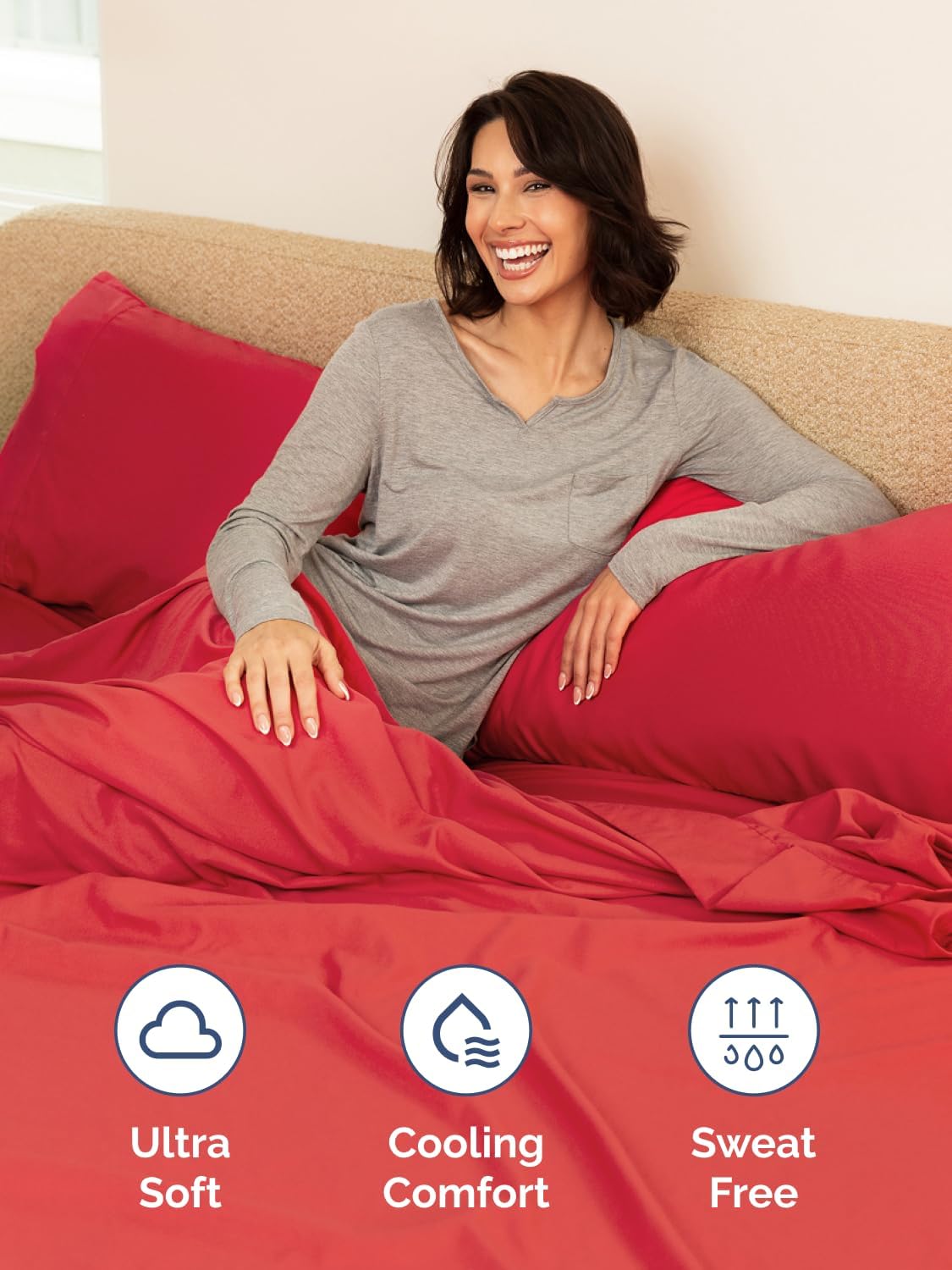 Skiennix Extra Deep Queen Sheet Set - 6 Piece Breathable Cooling Bedding - Soft, Wrinkle-Free Red Sheets