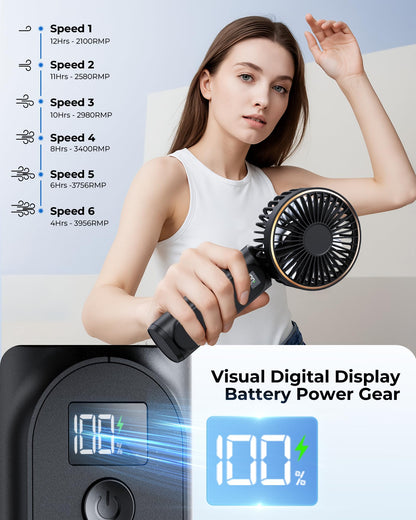 TUNISE Portable Handheld Fan, Portable Fan Rechargeable, 4000mAh, 180° Adjustable, 6 Speed Wind, Display Electricity in Real Time, USB Rechargeable Foldable F an, Quiet Personal Fan as Power Bank