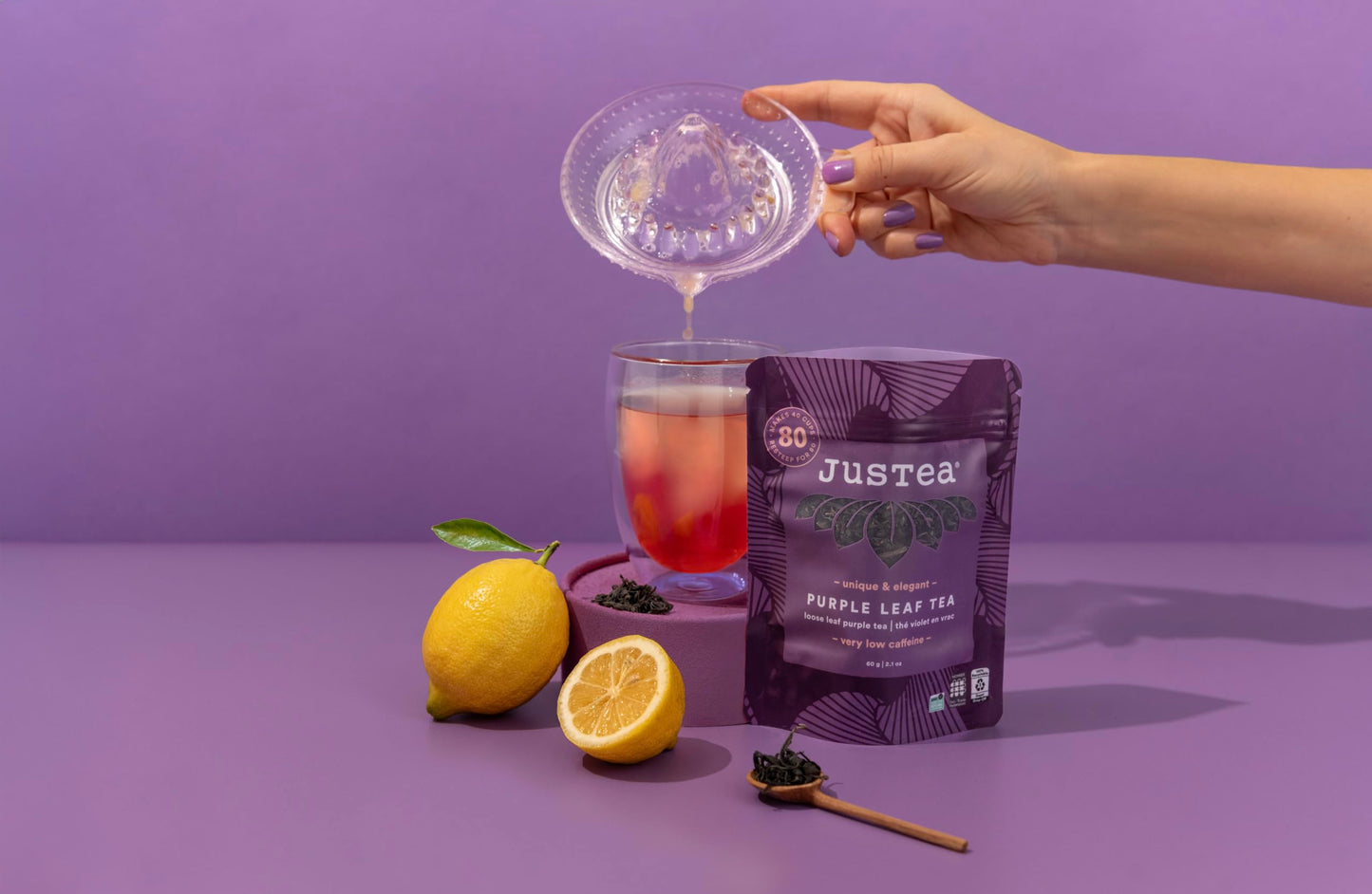 JusTea PURPLE LEAF TEA | Loose Leaf Purple Tea | Recyclable Refill Pouch | 40+ Cups (2.1oz) | Low Caffeine | Award-Winning | Fair Trade | Non-GMO