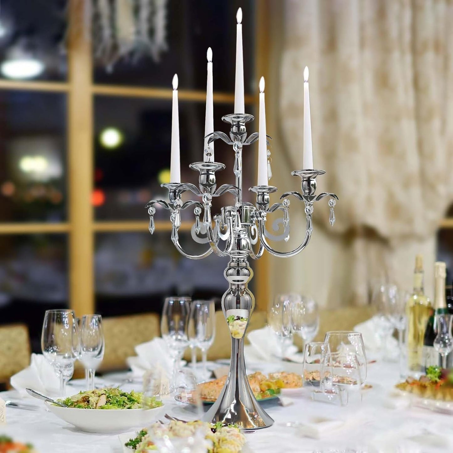 Skiennix 5-Arm Candle Holder - 20.3'' Tall Metal Candelabra for Elegant Home & Wedding Decor | Silver