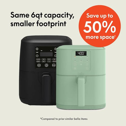 Bella 6 Qt Slim Air Fryer - EverGood™ Ceramic Nonstick Coating | Adjustable Temp & 60 Min Auto Shutoff, Seaglass
