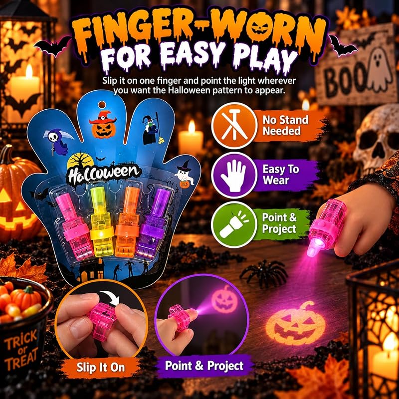 Halloween Finger Projector Light - Mini LED Pattern Projection (Blue, 8)