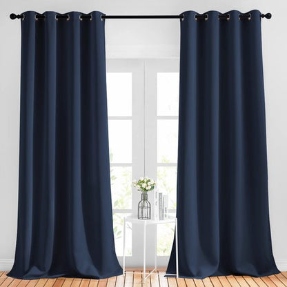 NICETOWN Blackout Curtains for Windows 90 inch Length - Grommet Energy Saving Thermal Drapes Sound Reducing Heat Blocking Window Treatments for Living Room (Navy, 2 Panels, W52 x L90)