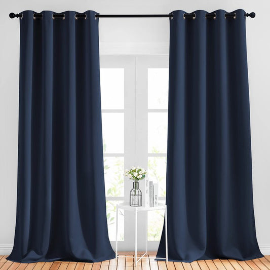 NICETOWN Window Drapes Long Curtains - (52 inches Wide x 120 inches Long, Navy, 2 Pieces) Living Room Panels Grommet Top Window Treatment for Hall & Guest Room