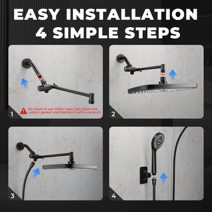 Seacity Wide Rain Shower Head With 5 Modes Handheld Showerheads, High Pressure Showerhead Combo with Extension Arm for Bathroom Accessories, Adjustable Shower Head with Anti-Clog Nozzles (Black)